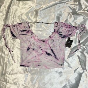 Volcom Womens pink and black tie dye crop top size small